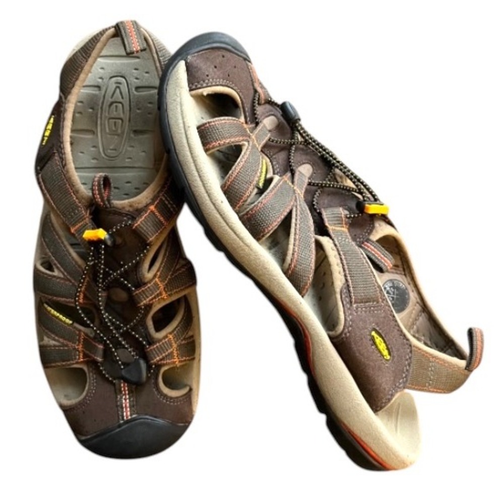 Keen Water Sandals Newport H2‎ Hiking Brown Orange Straps Mens Size 10